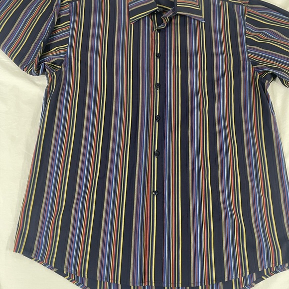 Lanzino Mens Multicolor Striped Long Sleeve Button Up Shirt Size M - Picture 2 of 13